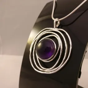 Amethyst in Hammered Spiral (925) Sterling Silver Pendant