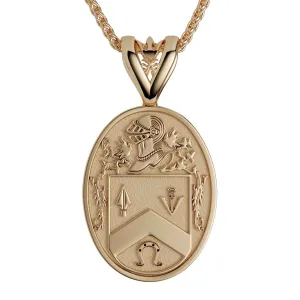 14K Gold Large Oval Shield Coat of Arms Necklace