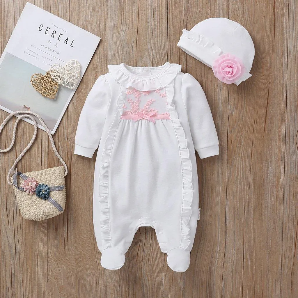 2-Piece Long-Sleeve Embroidered Jumpsuit and Hat Children's clothing wholesale