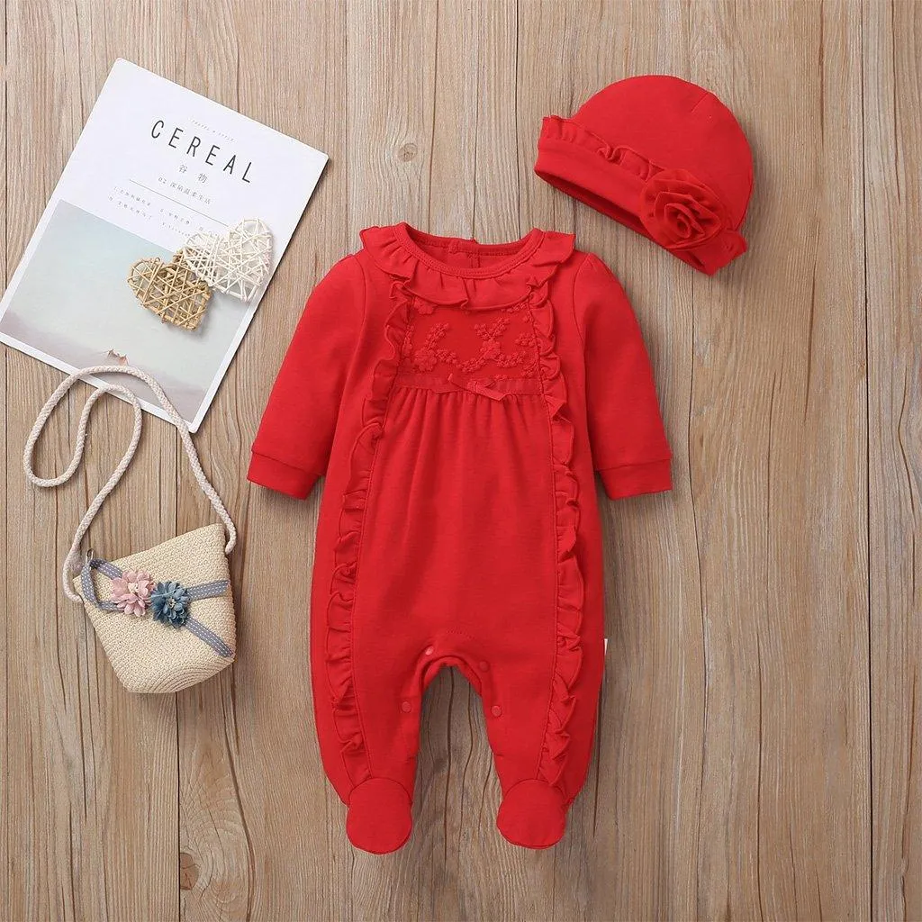 2-Piece Long-Sleeve Embroidered Jumpsuit and Hat Children's clothing wholesale