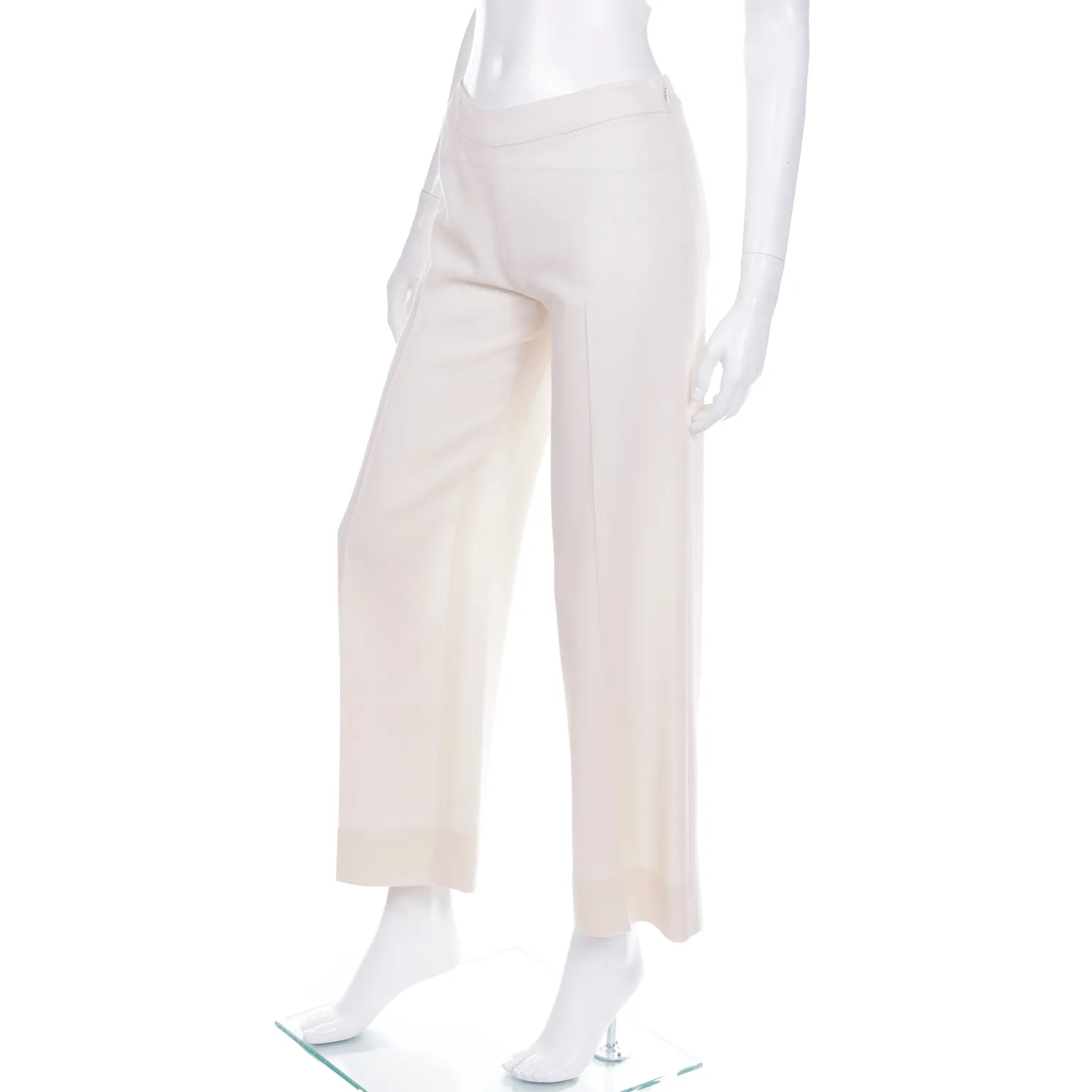 2000s Valentino Cream Wool Mid Rise Pants