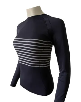 70° Signature Seamless Long Sleeve Tee in Navy Blue   Soft White Stripe