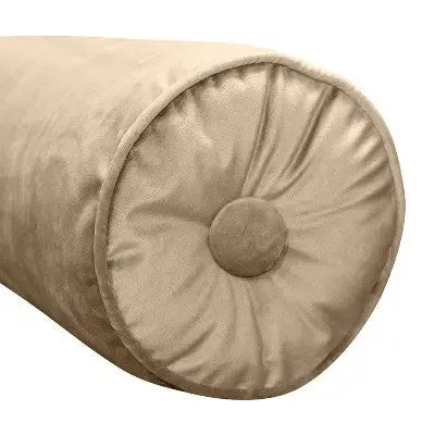 7"x18" Chelsea Luxe Velvet Neckroll with Piping and Button Oblong Throw Pillow Cream - Edie@Home