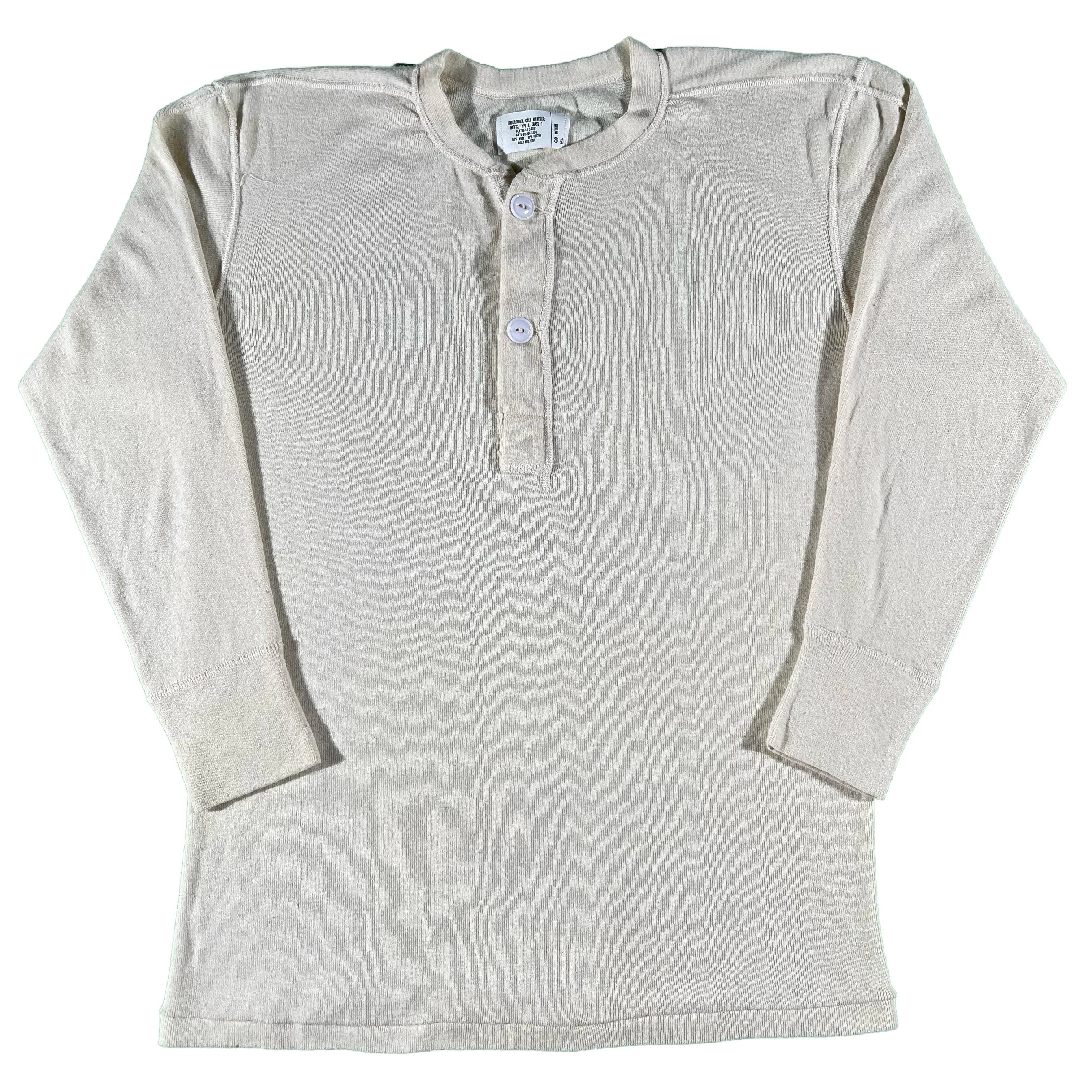 80s Cream Military Henley Thermal- L