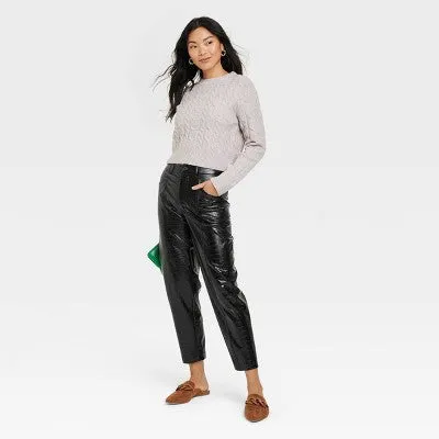 A New Day Women's Plus Relaxed High Rise Ankle Faux-Croc Leather Pants