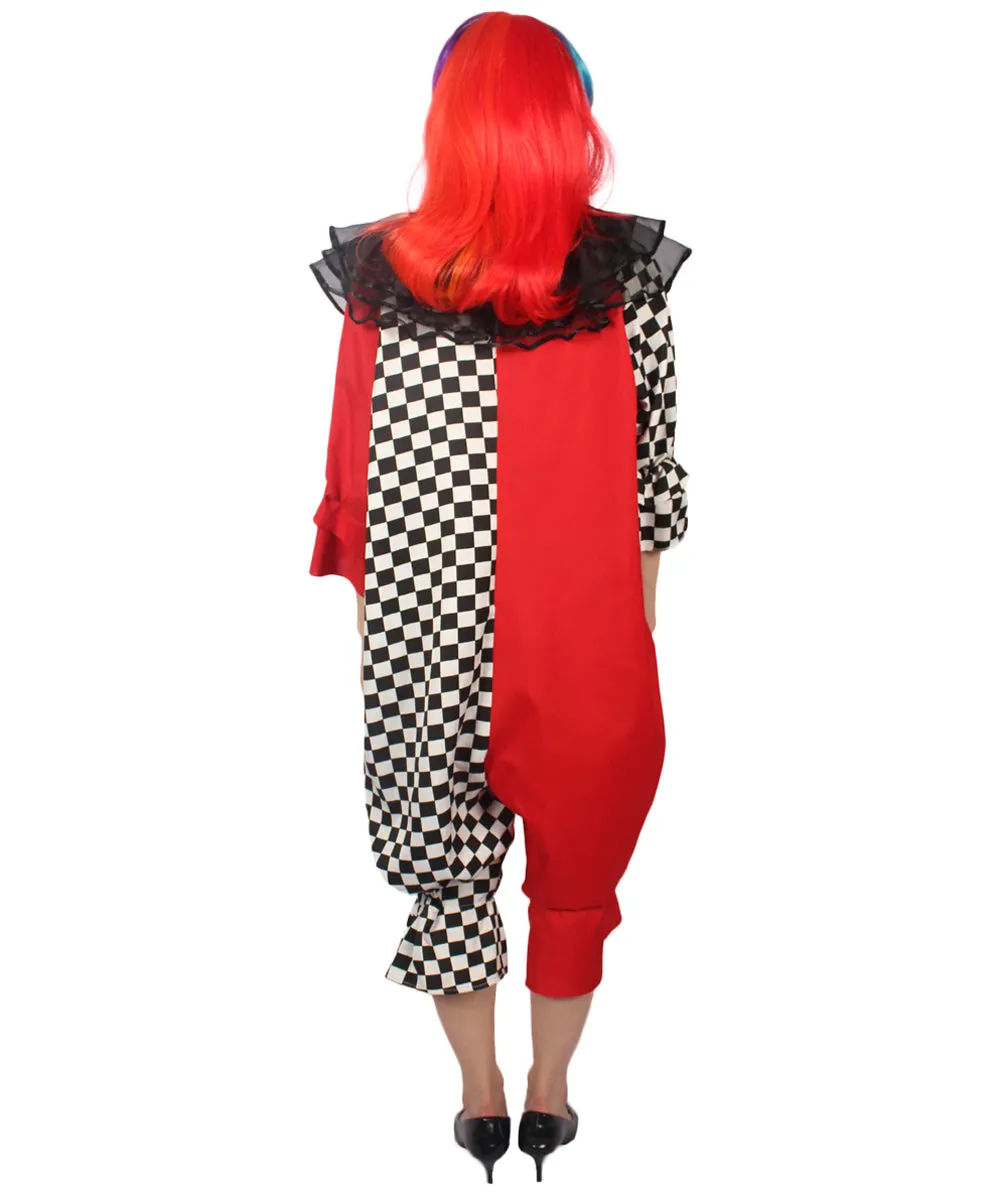 Adult Women's Naughty Clown Jumpsuit Costume | Multi Halloween Costume