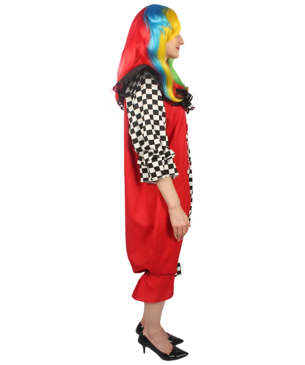 Adult Women's Naughty Clown Jumpsuit Costume | Multi Halloween Costume