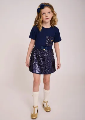 Angel's Face Girls Diva Navy Sequin Skirt