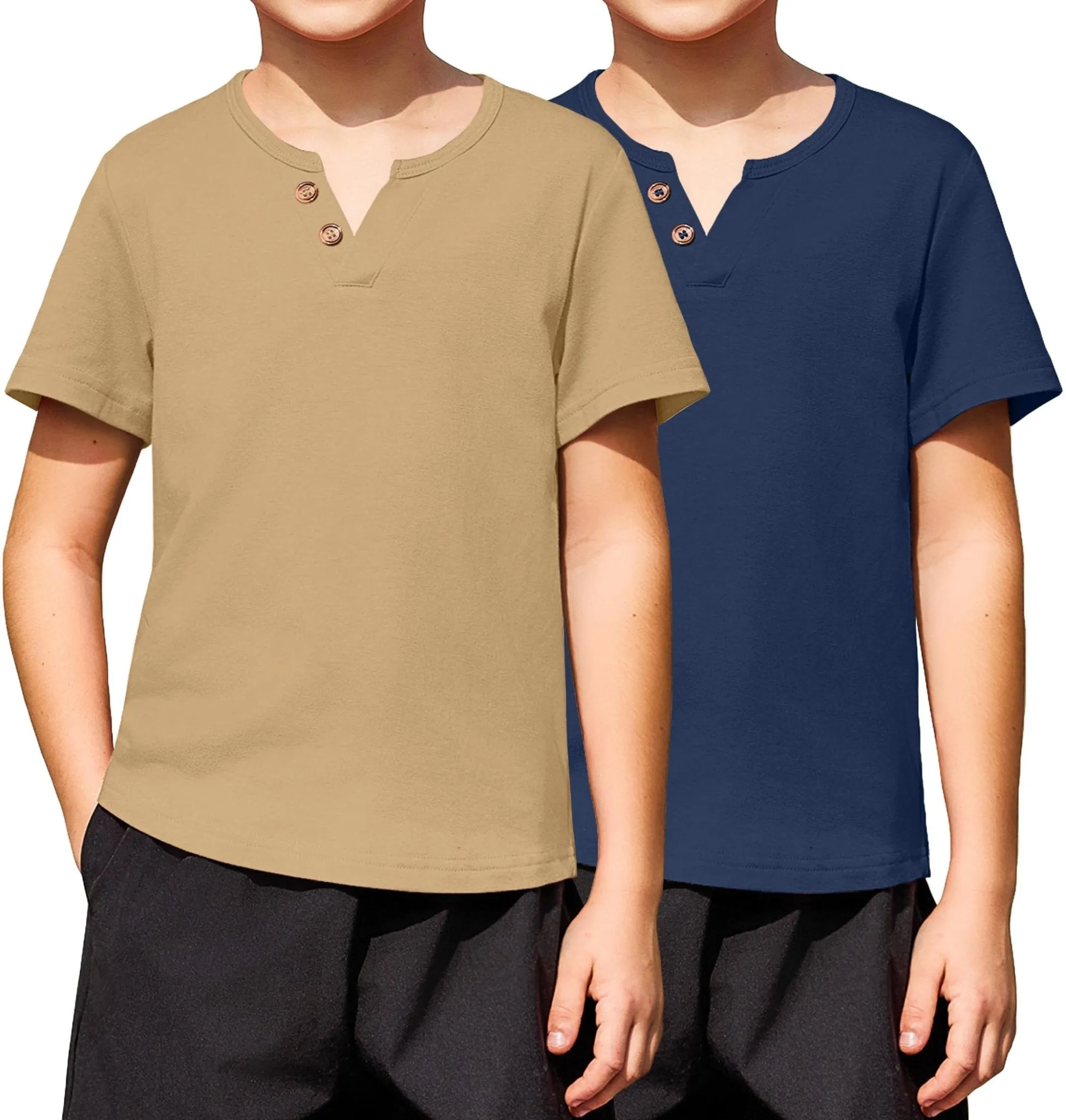 Arshiner Boy's Henley Shirt Soft Style T-Shirt with Multi Color Size 12, 2-Pack