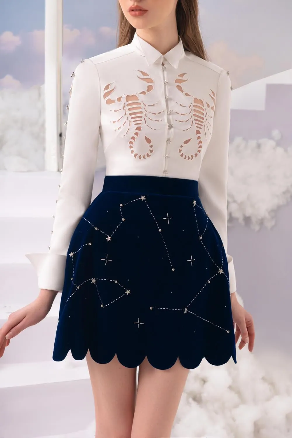 Aurora A-line Embroidered Velvet Mini Skirt