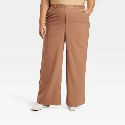 Ava & Viv Womens Plus Fit Wide Leg Trouser Pants Power Stretch