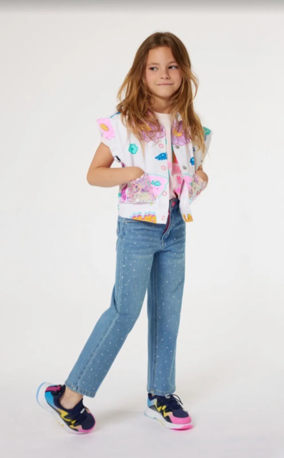 Billieblush Girls Flower Print Twill Vest