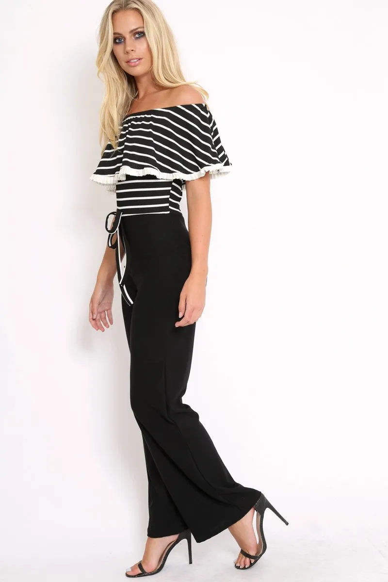 Black and White Striped Bardot Top Jumpsuit - Shana