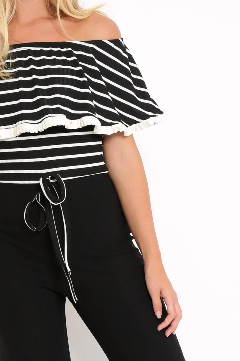 Black and White Striped Bardot Top Jumpsuit - Shana