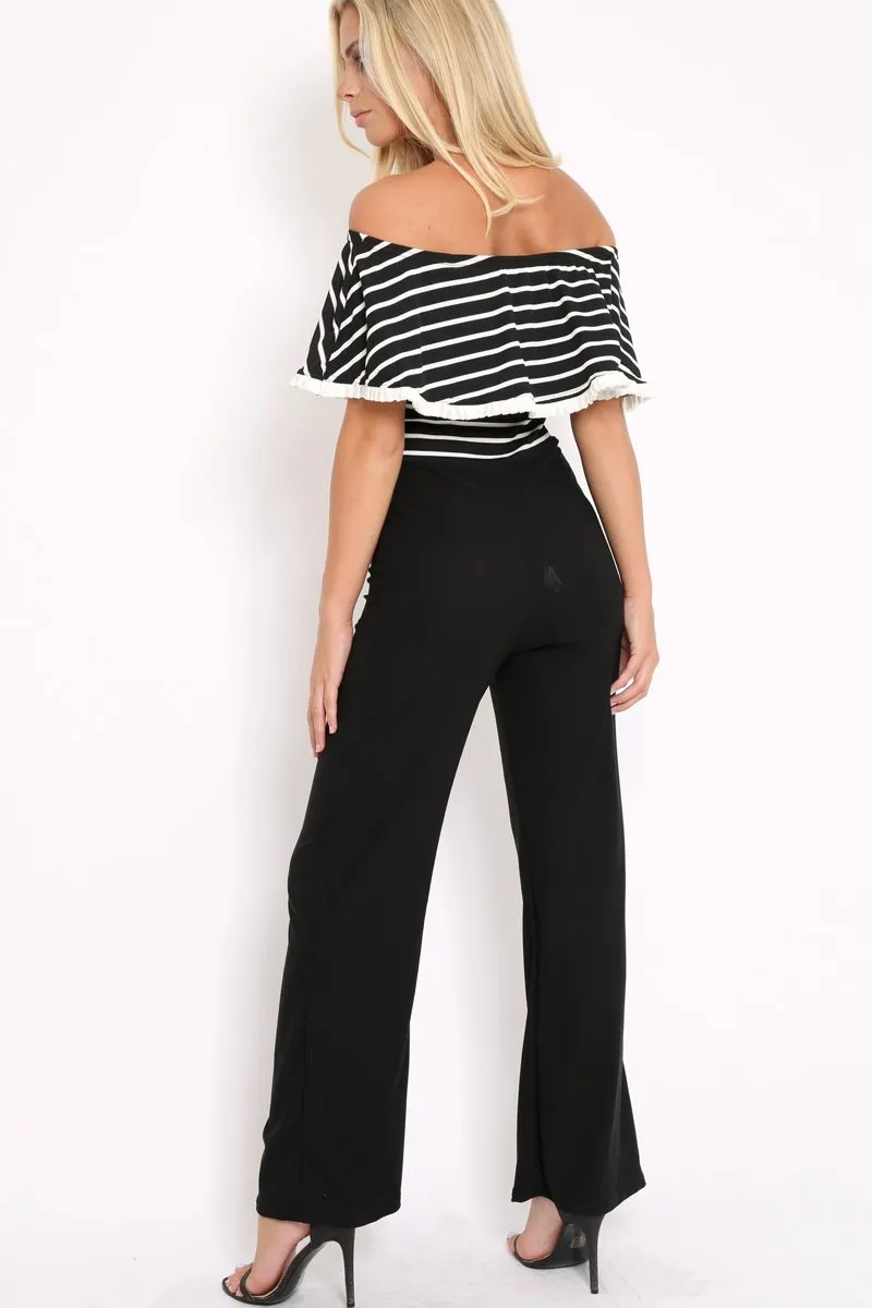 Black and White Striped Bardot Top Jumpsuit - Shana