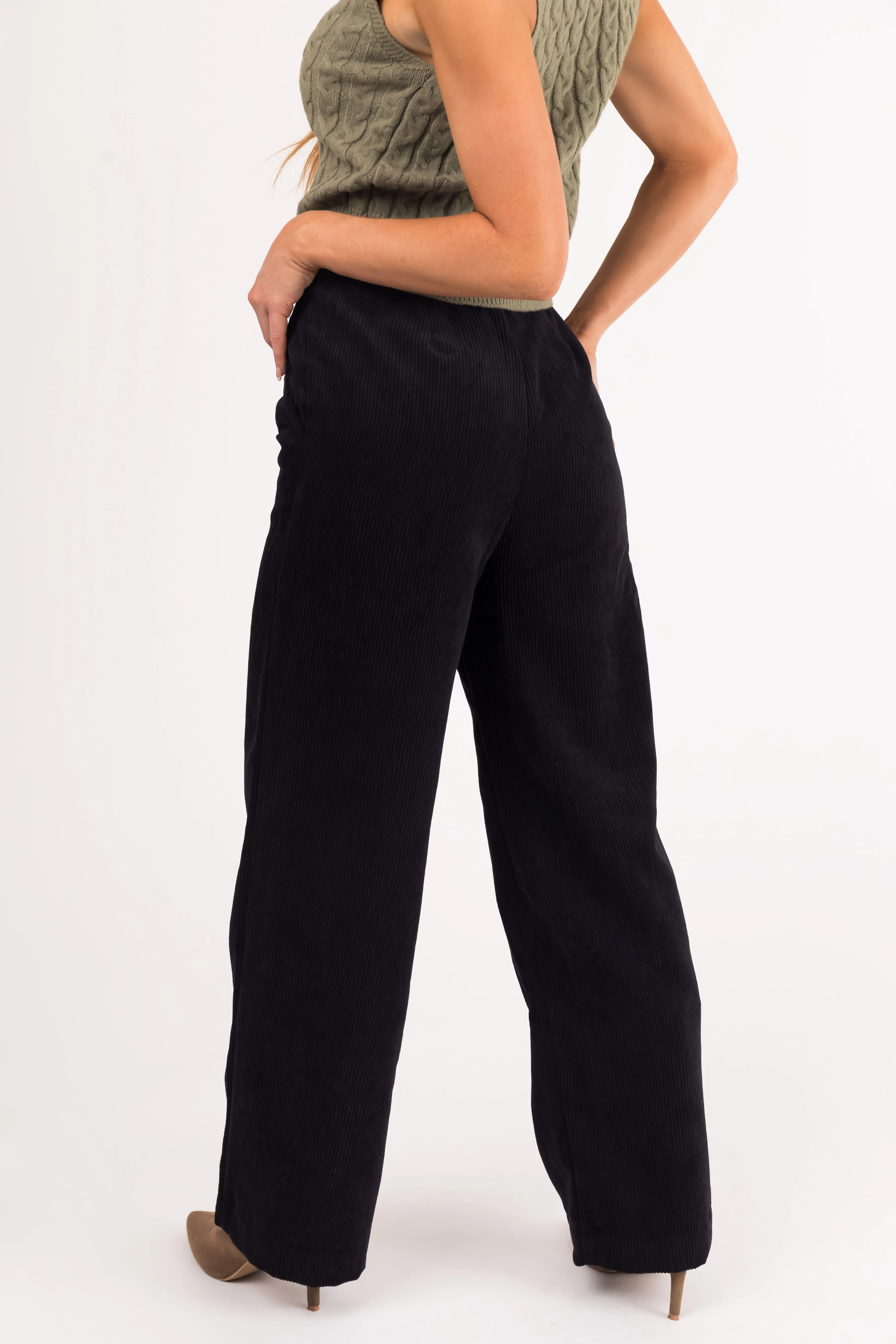 Black Corduroy Trouser Straight Leg Pants