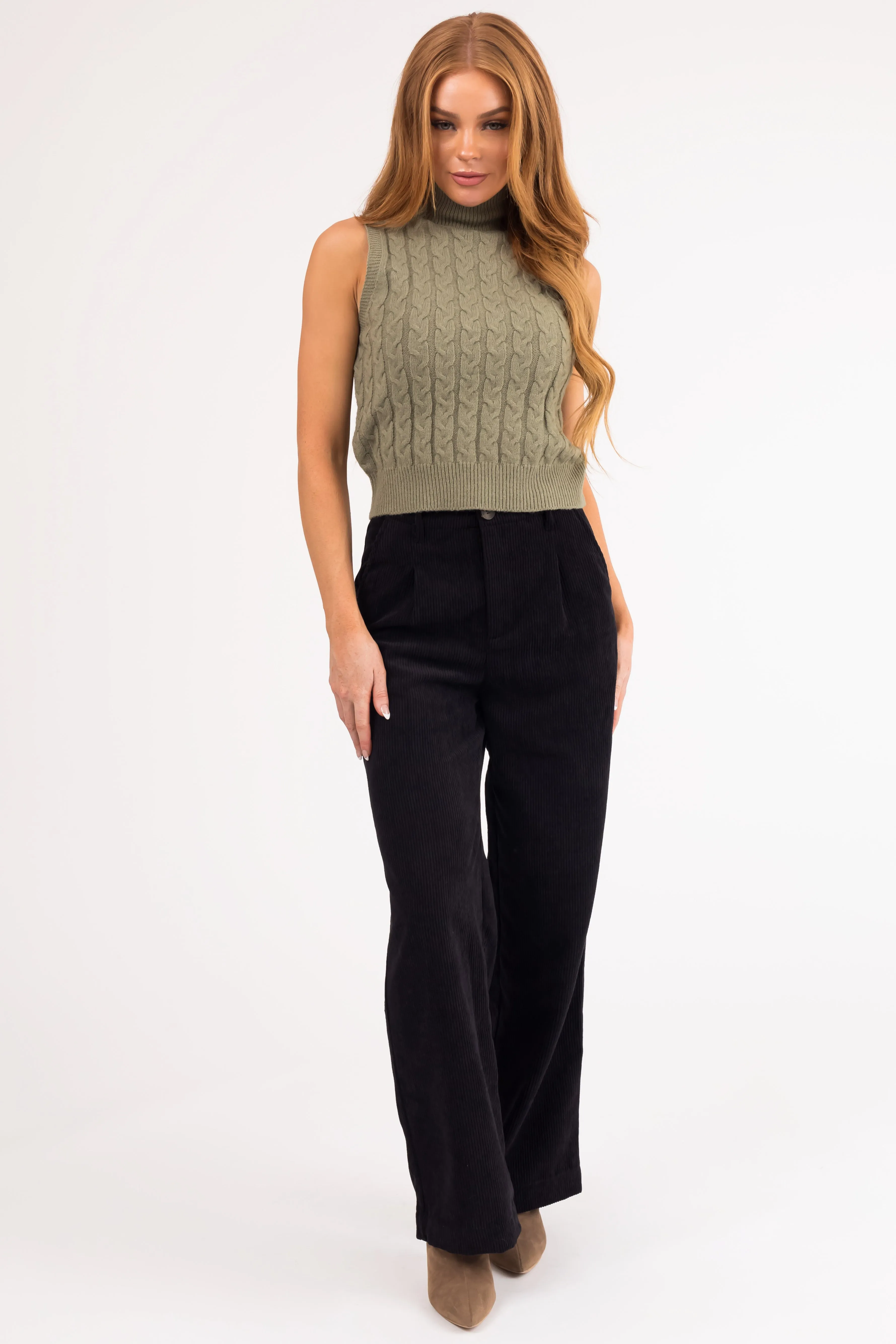 Black Corduroy Trouser Straight Leg Pants