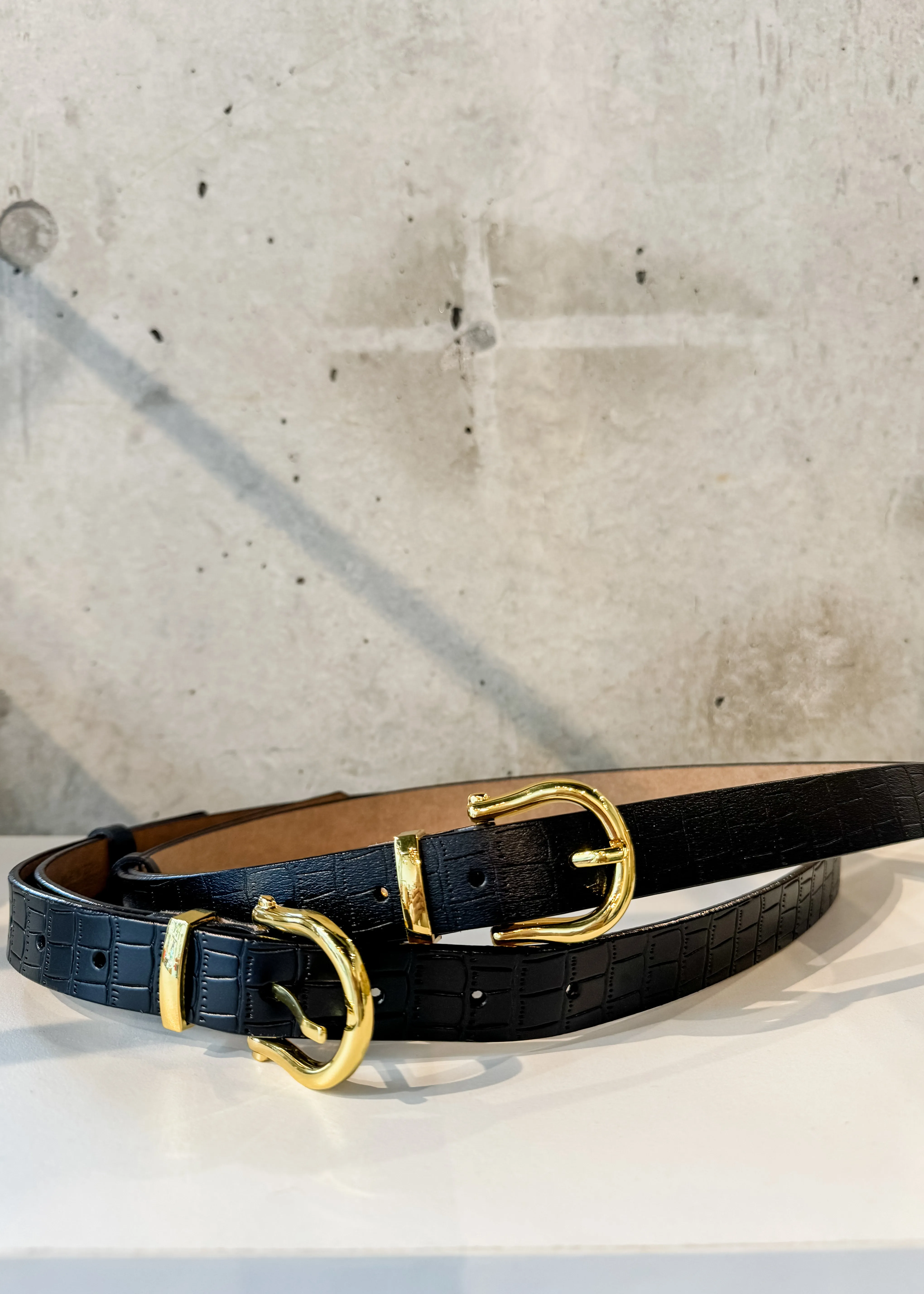 Black Faux Alligator Leather Belt