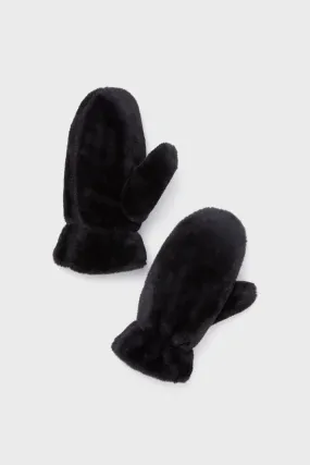 Black Faux Fur Mitten