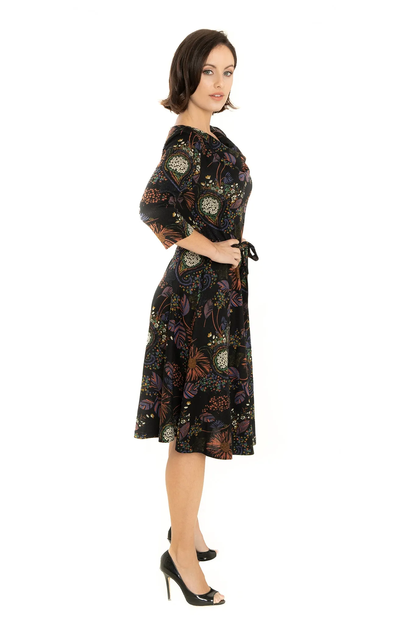 Black Multi Floral Fall Knit Dress