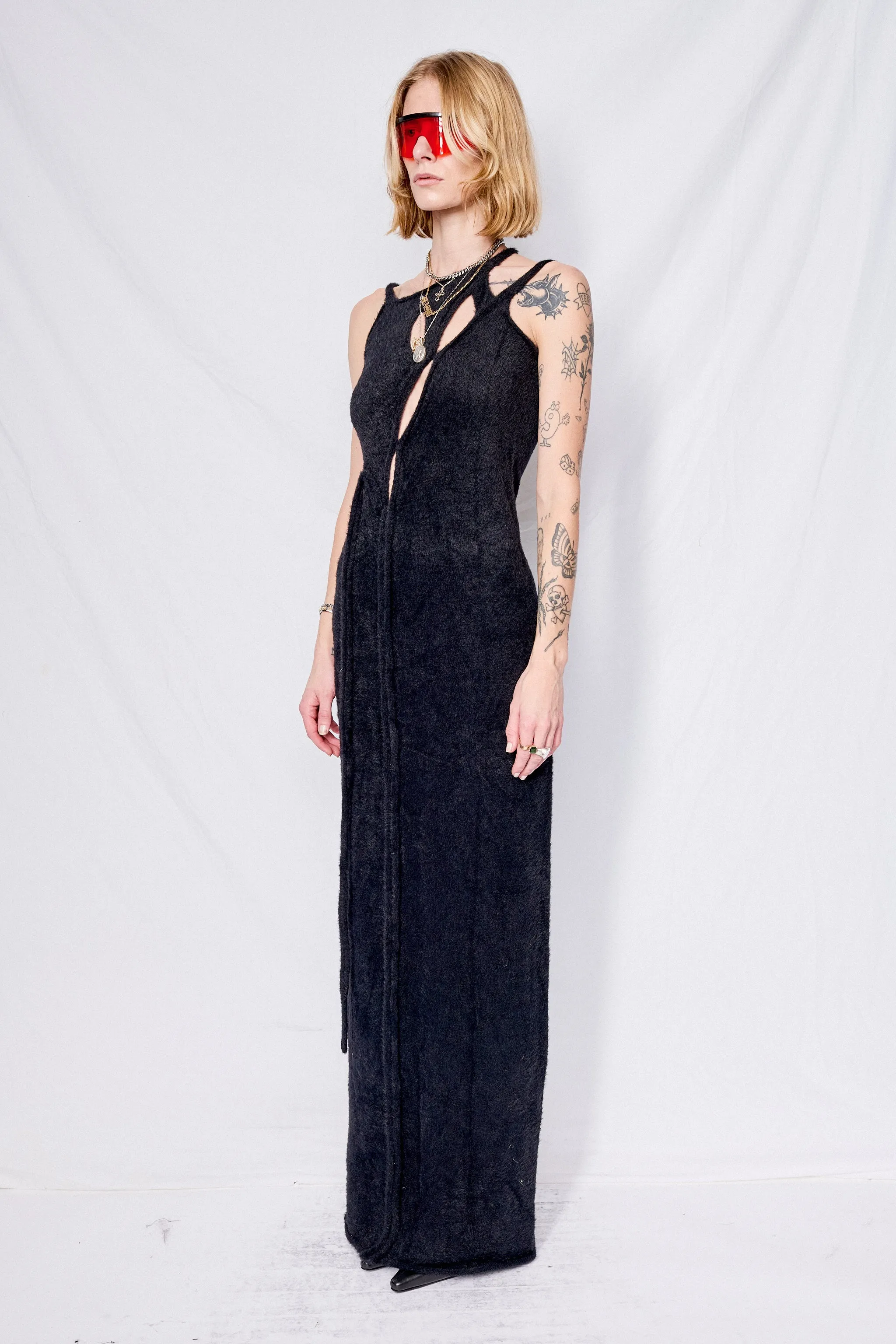 Black Strappy Knit Maxi Dress