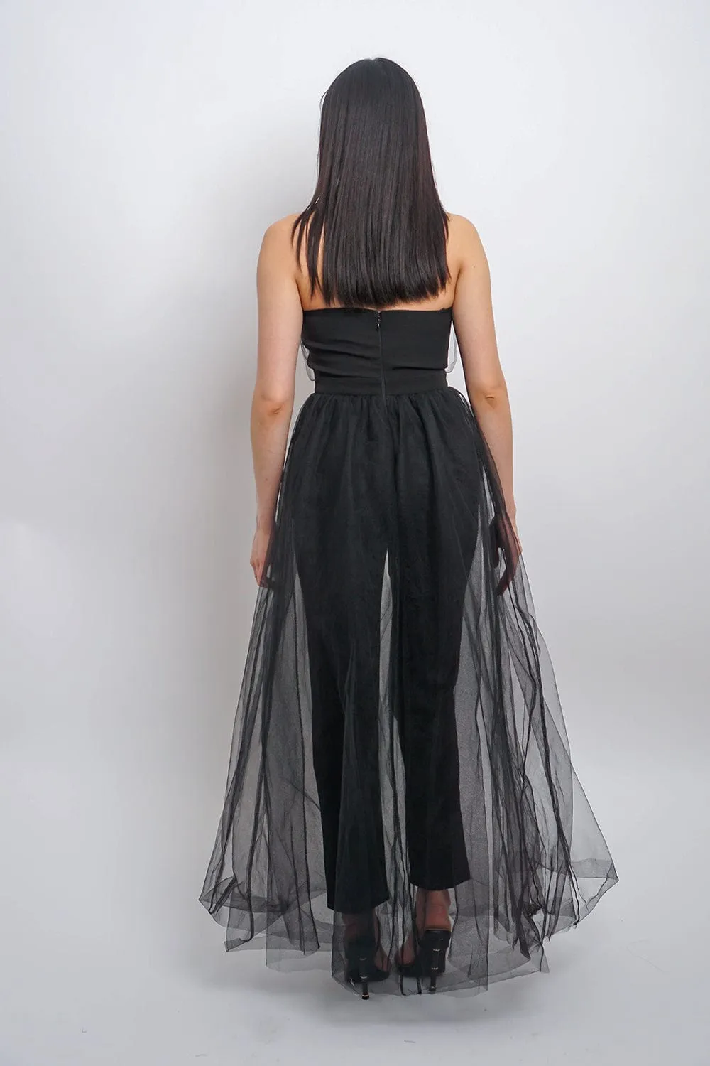 Black Tulle Jumpsuit with Crystals Belt