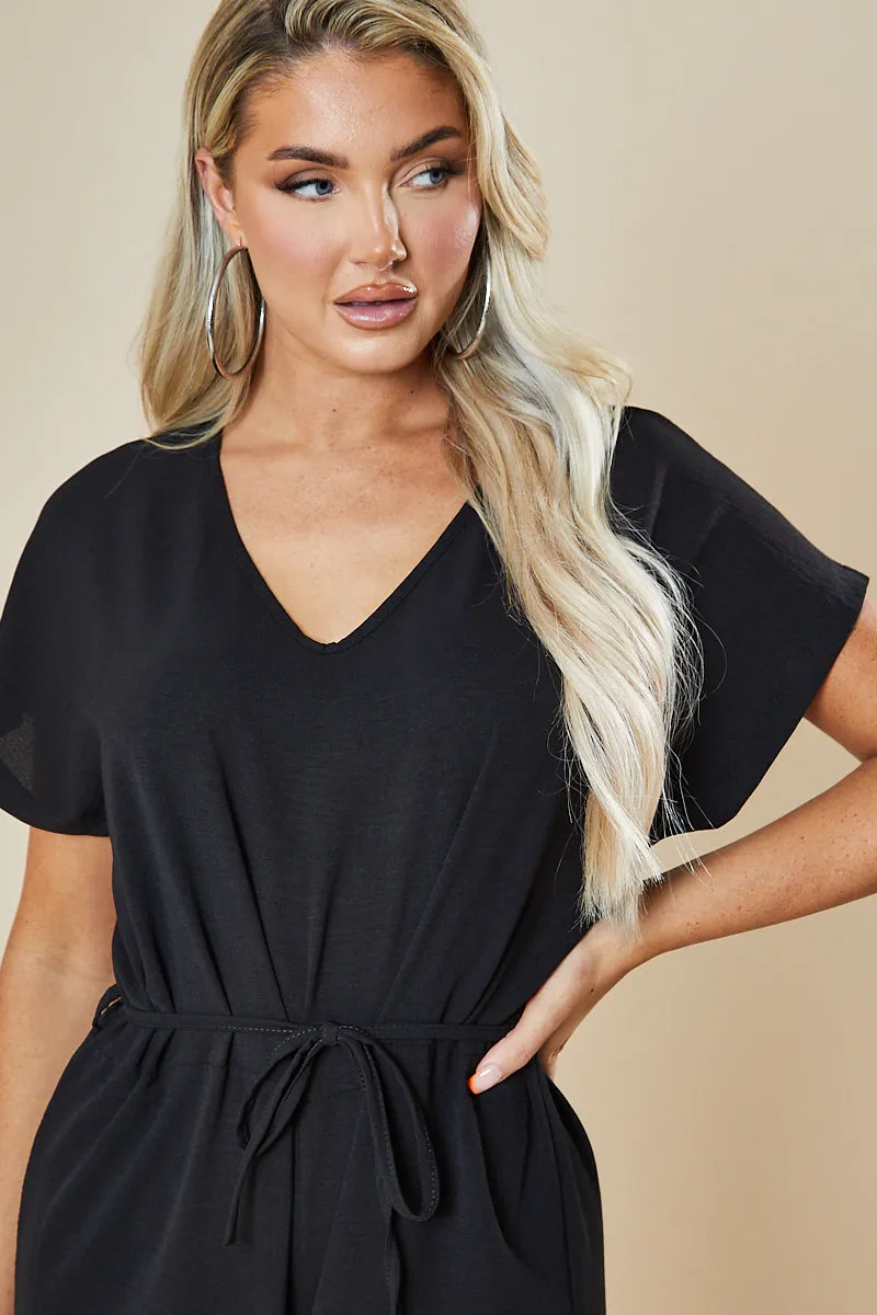 Black V-Neck Oversized Tie Detail Jumpsuit - Sammie