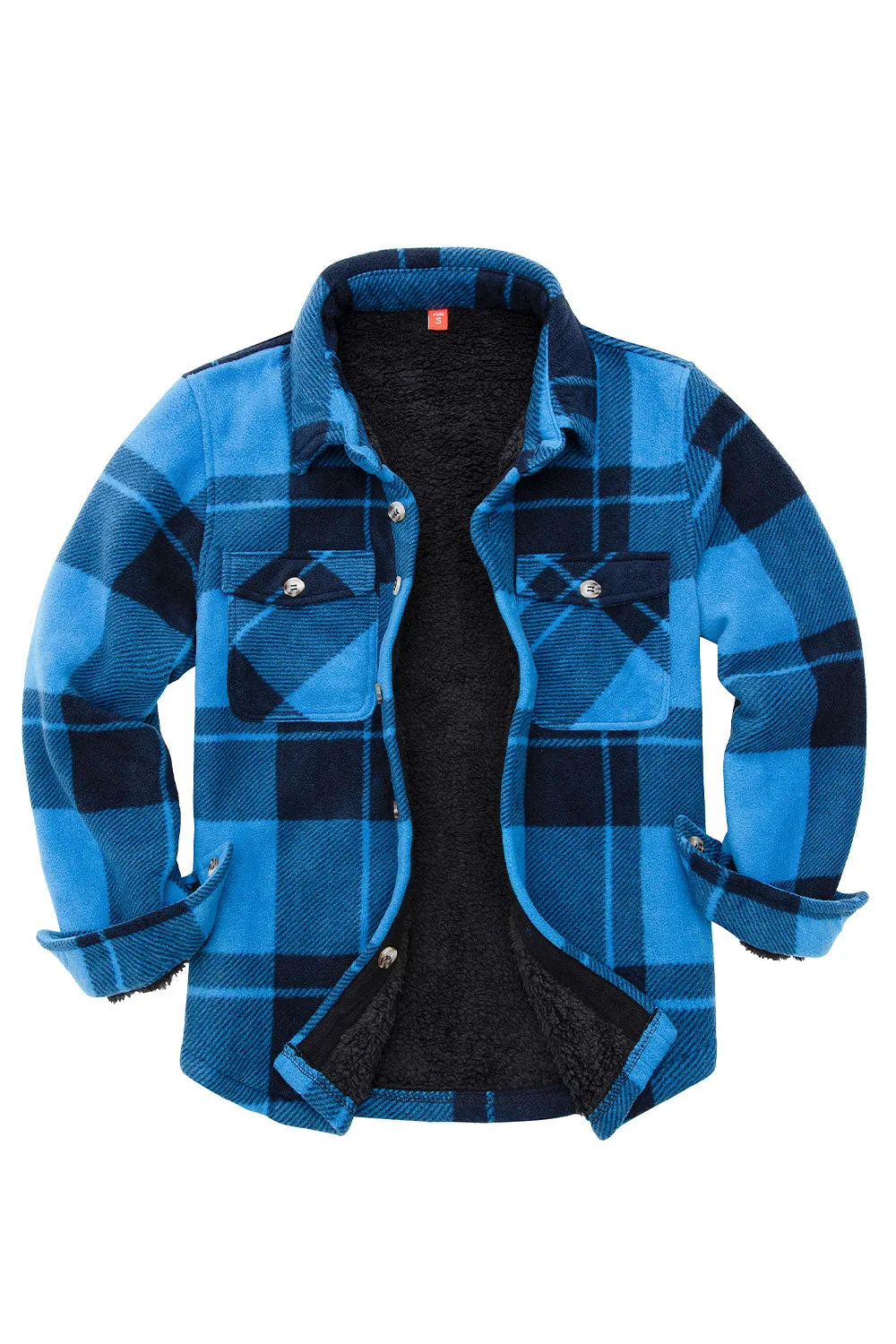 Boys Sherpa Lined Buffalo Plaid Fleece Button Down Shirt Jacket-Kids