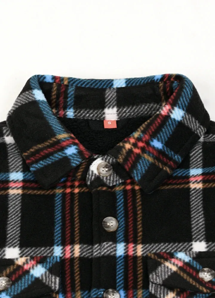 Boys Sherpa Lined Buffalo Plaid Fleece Button Down Shirt Jacket-Kids