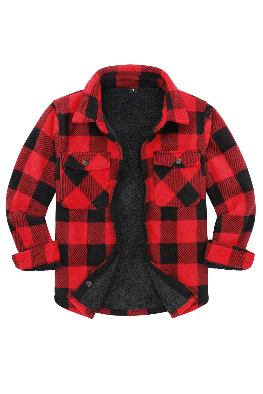 Boys Sherpa Lined Buffalo Plaid Fleece Button Down Shirt Jacket-Kids