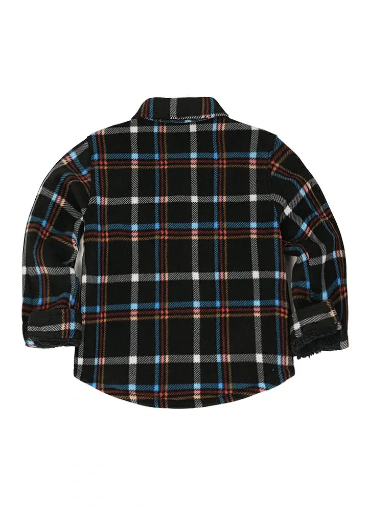 Boys Sherpa Lined Buffalo Plaid Fleece Button Down Shirt Jacket-Kids