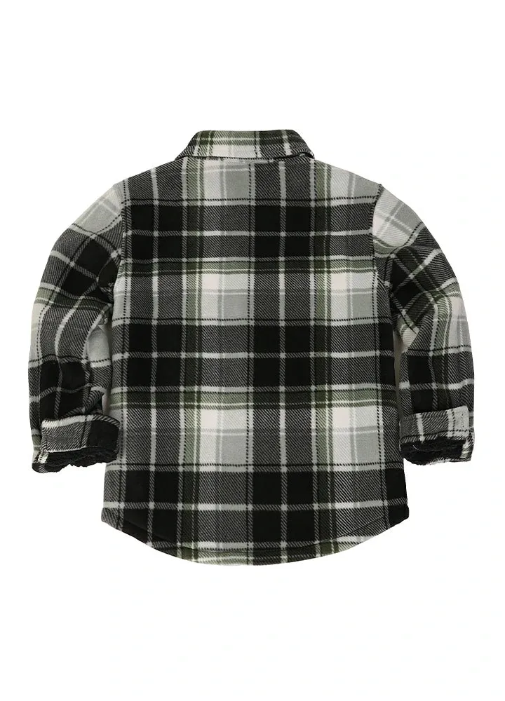 Boys Sherpa Lined Buffalo Plaid Fleece Button Down Shirt Jacket-Kids