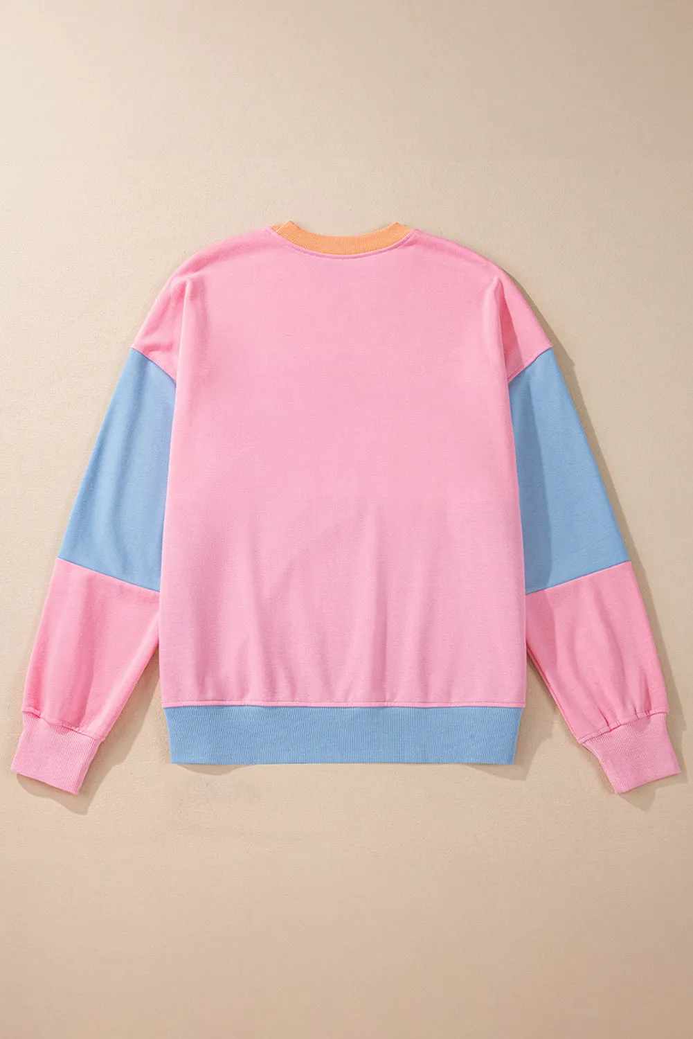 Bright Pink Colorblock Drop Shoulder Sweatshirt