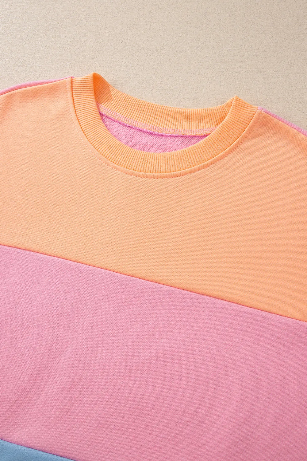 Bright Pink Colorblock Drop Shoulder Sweatshirt