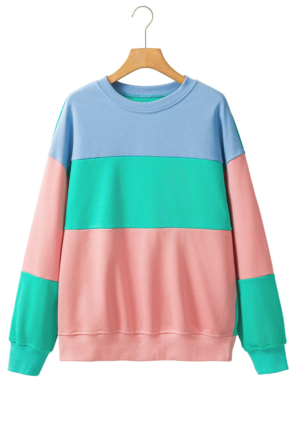 Bright Pink Colorblock Drop Shoulder Sweatshirt