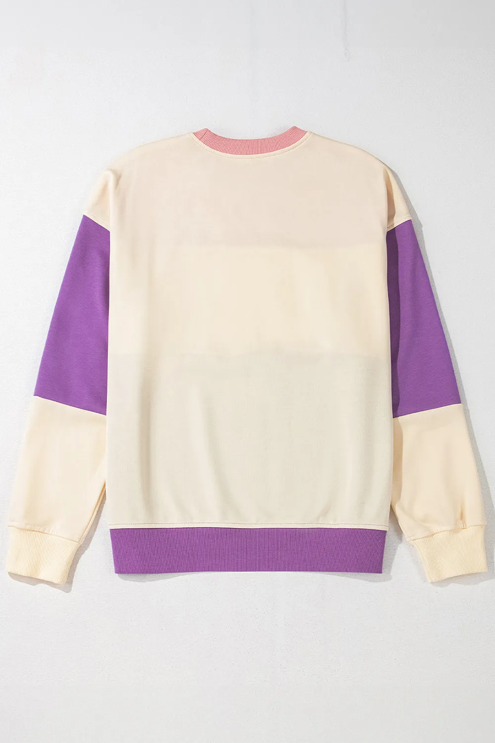 Bright Pink Colorblock Drop Shoulder Sweatshirt