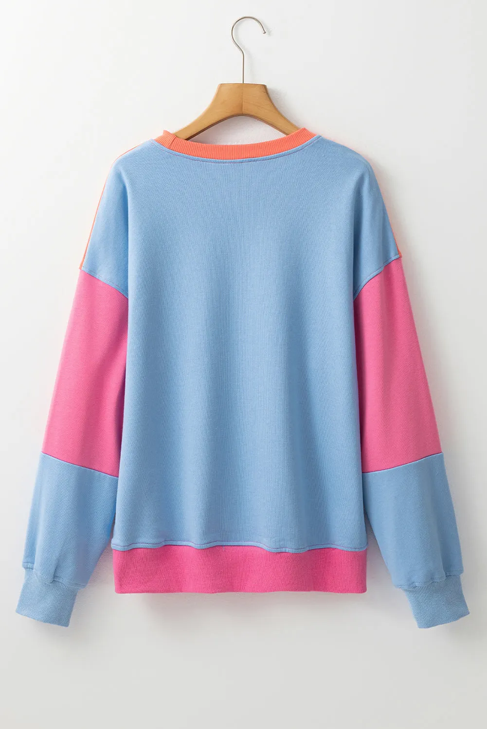 Bright Pink Colorblock Drop Shoulder Sweatshirt