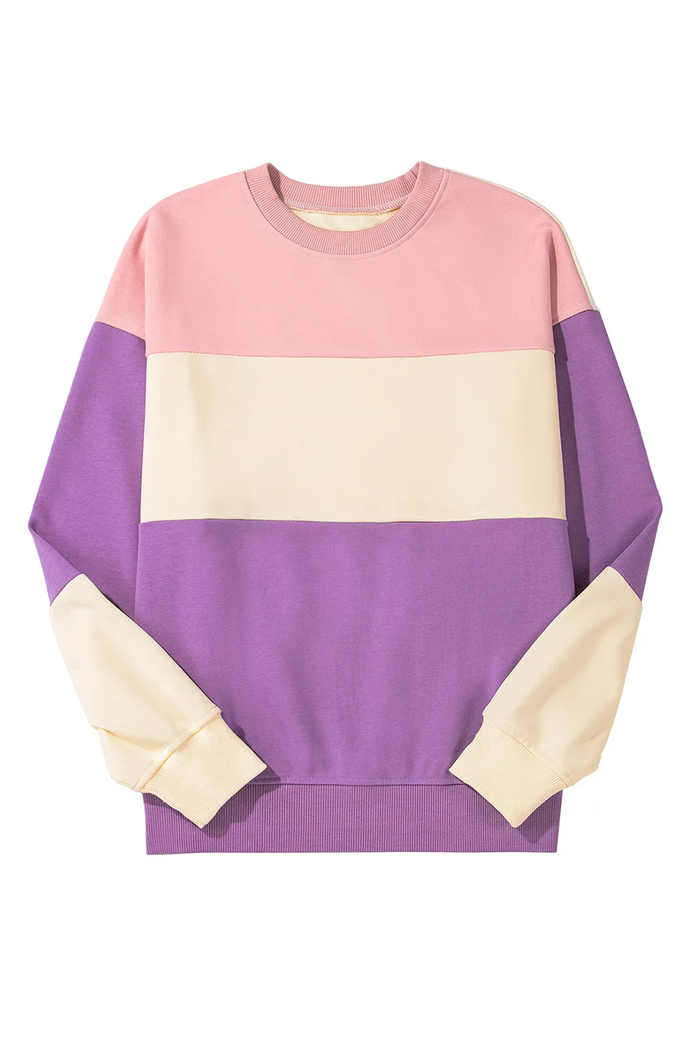 Bright Pink Colorblock Drop Shoulder Sweatshirt