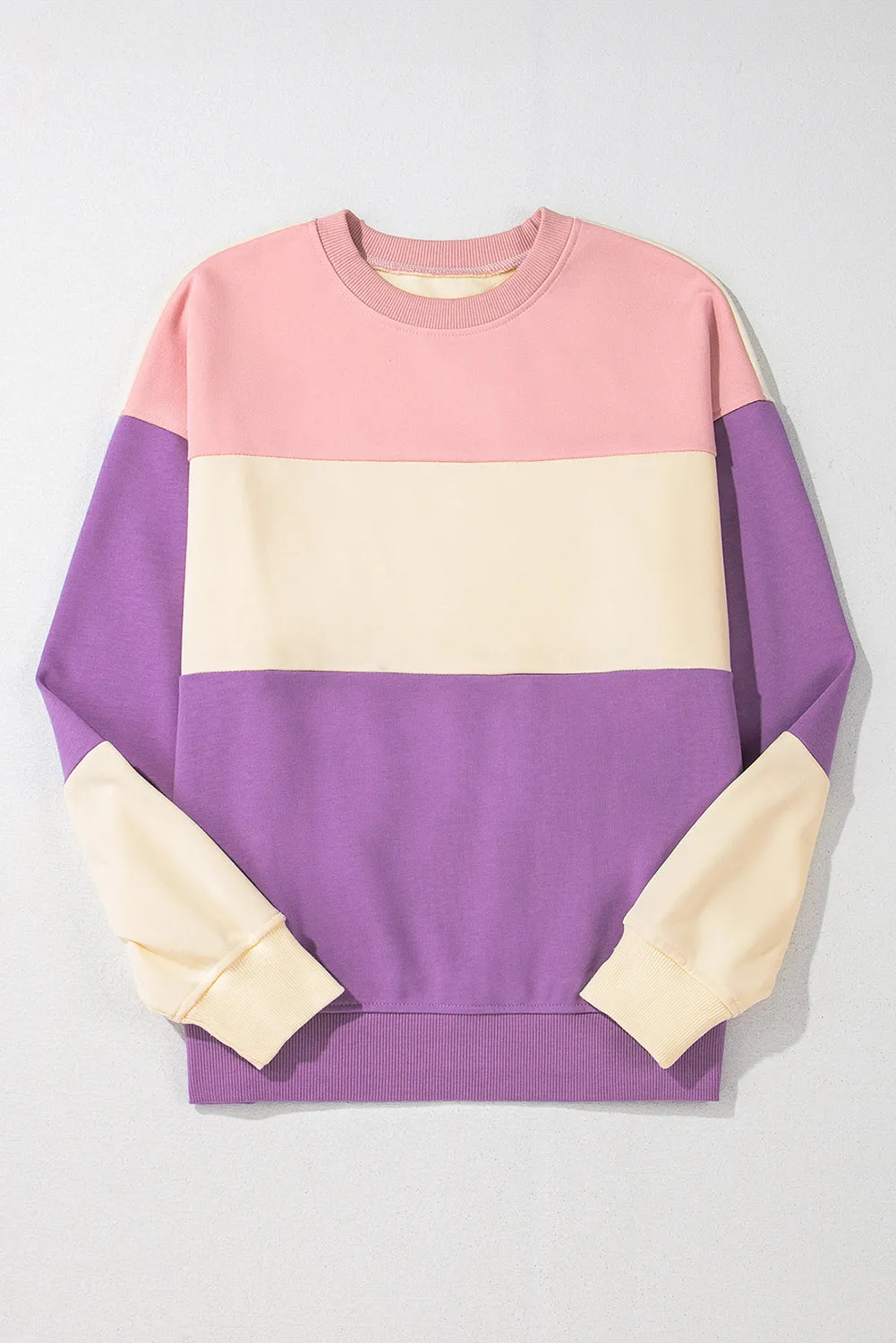 Bright Pink Colorblock Drop Shoulder Sweatshirt