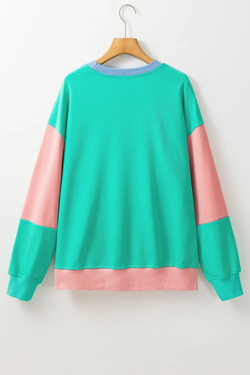 Bright Pink Colorblock Drop Shoulder Sweatshirt