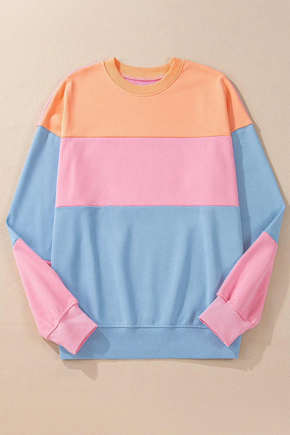 Bright Pink Colorblock Drop Shoulder Sweatshirt