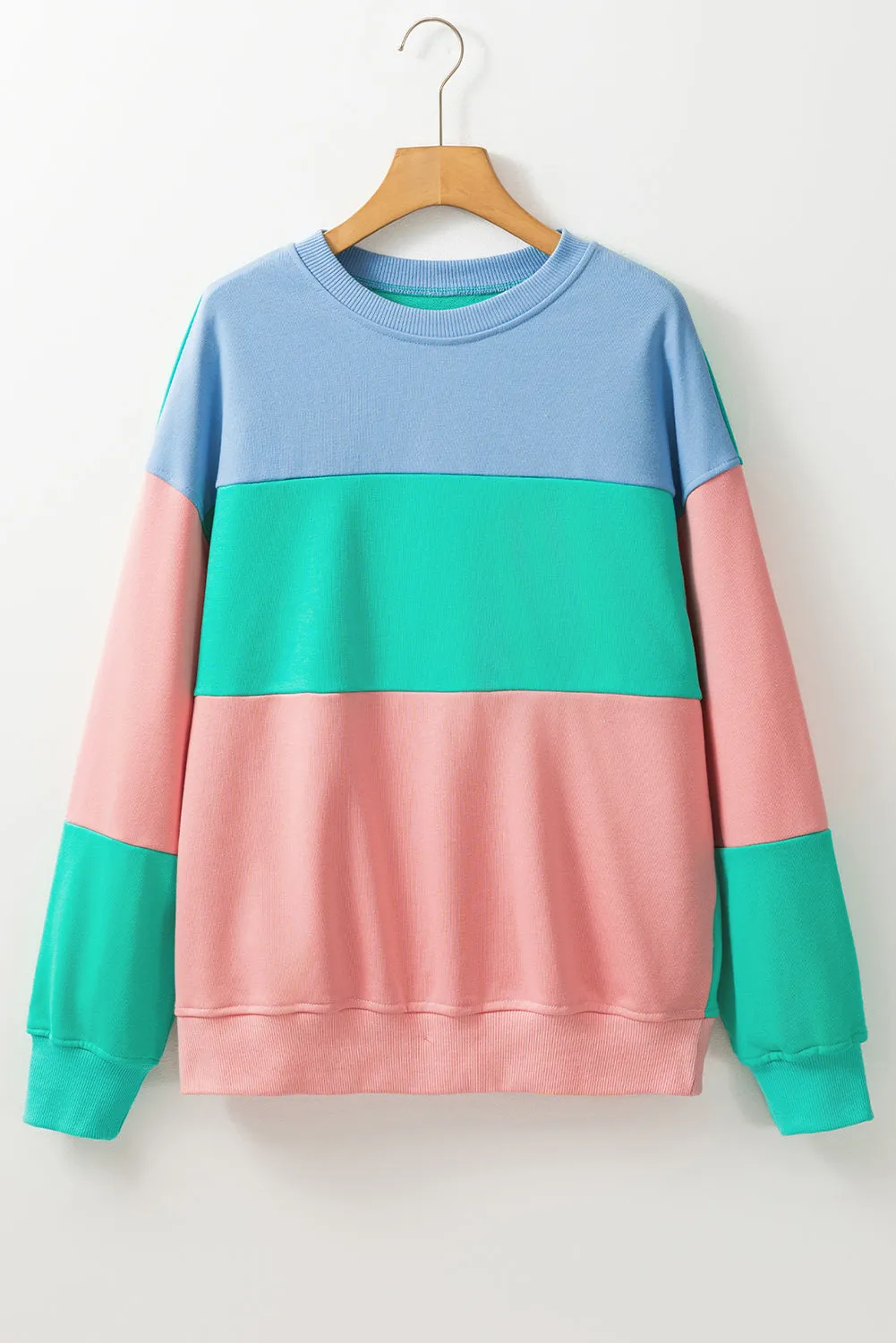 Bright Pink Colorblock Drop Shoulder Sweatshirt