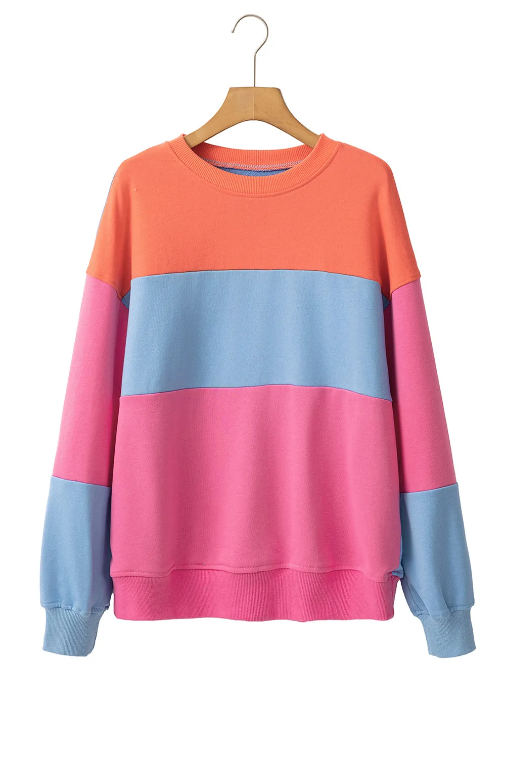 Bright Pink Colorblock Drop Shoulder Sweatshirt