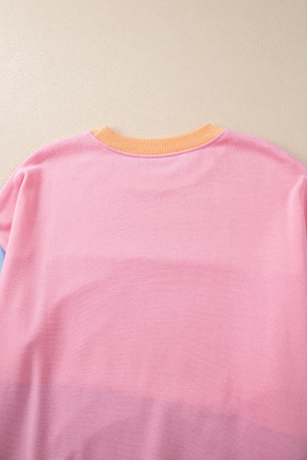 Bright Pink Colorblock Drop Shoulder Sweatshirt