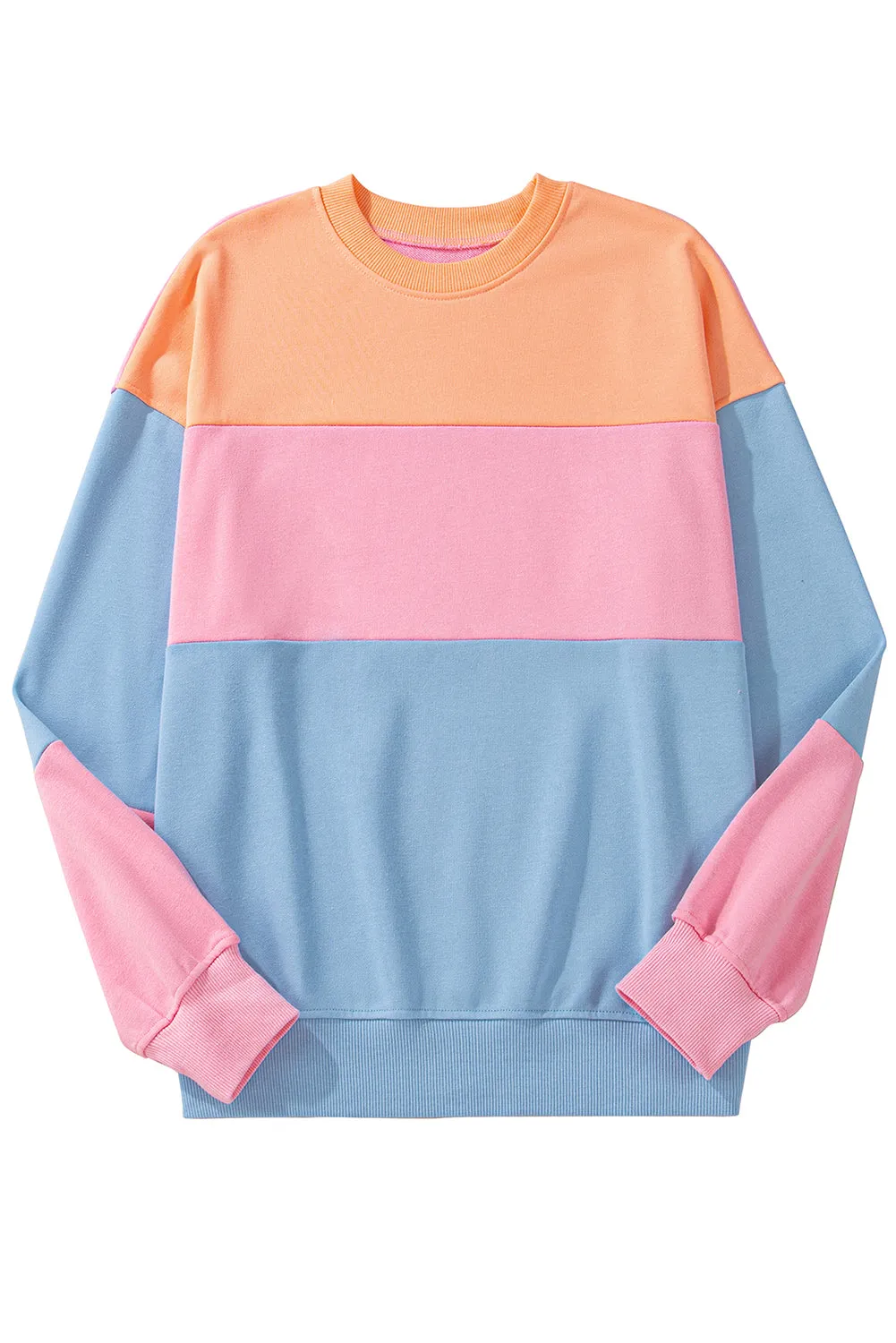 Bright Pink Colorblock Drop Shoulder Sweatshirt