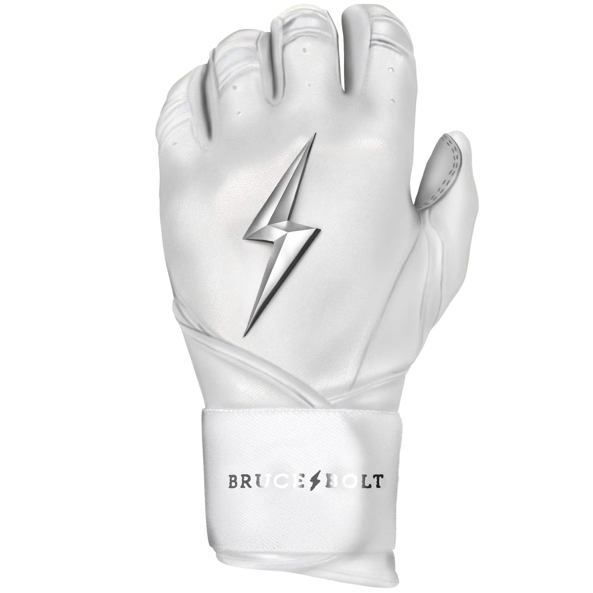 Bruce Bolt PREMIUM PRO Chrome Series Long Cuff Batting Gloves: White