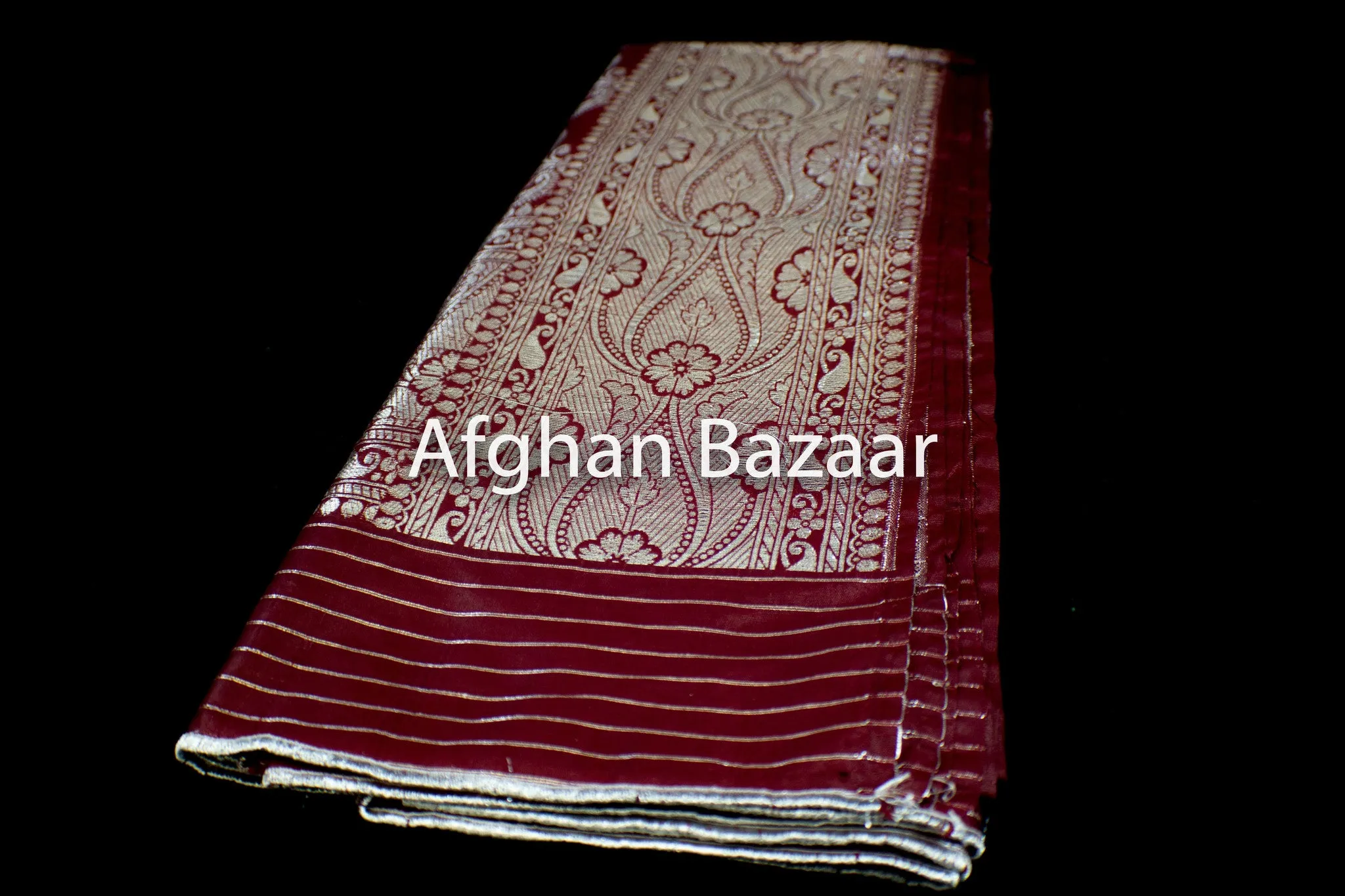 Burgundy and Gold Shawl Banarasi