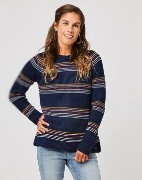 Cabana Sweater : Navy Rainbow Stripe