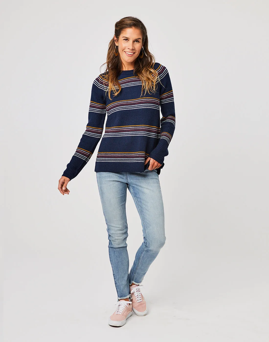 Cabana Sweater : Navy Rainbow Stripe