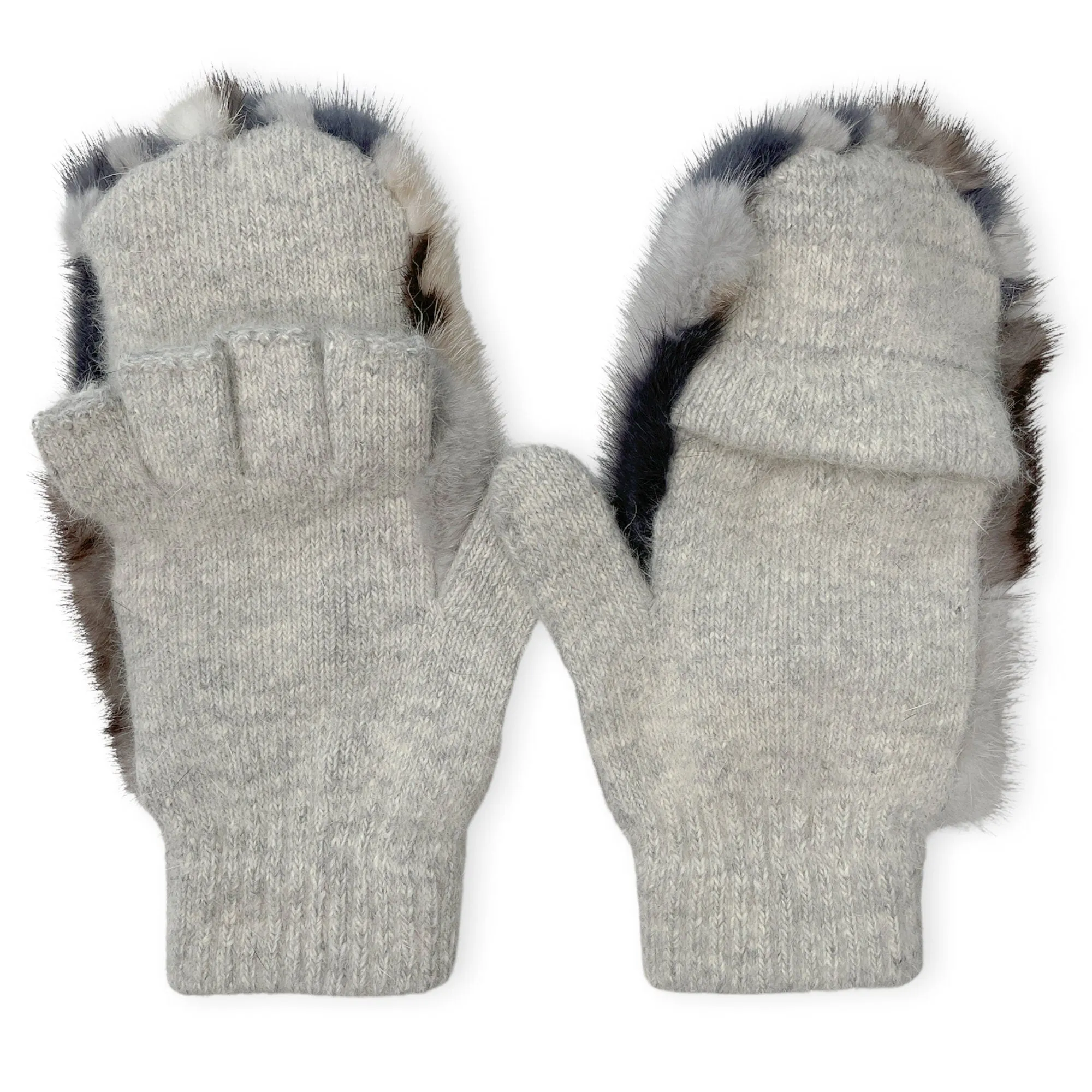 Cashmere And Mink Fur Flip Top Mittens